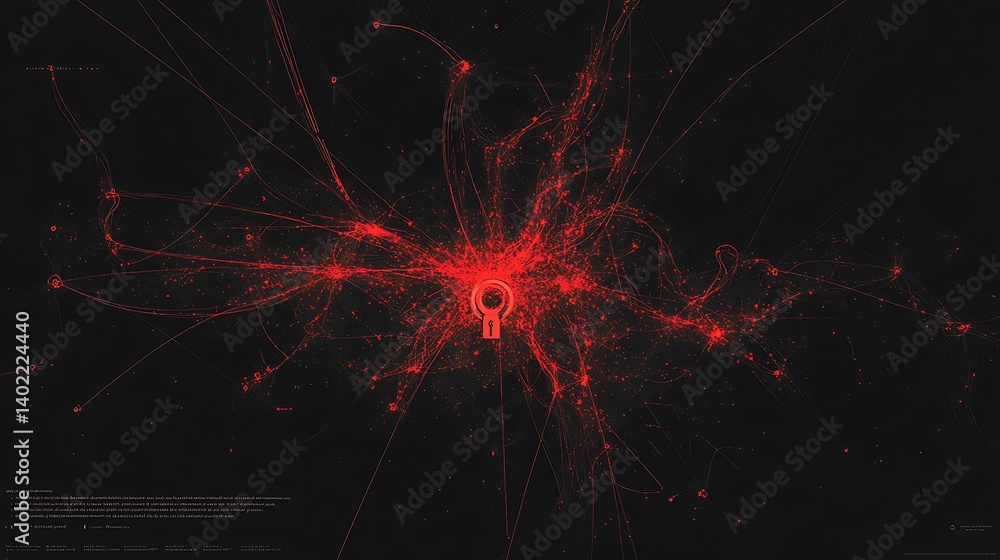 Aufkleber abstract digital visualization of interconnected data points with a central lock symbol on a dark ba
