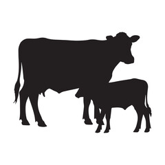 Cow and Calf Silhouette vector black color silhouette White Background.