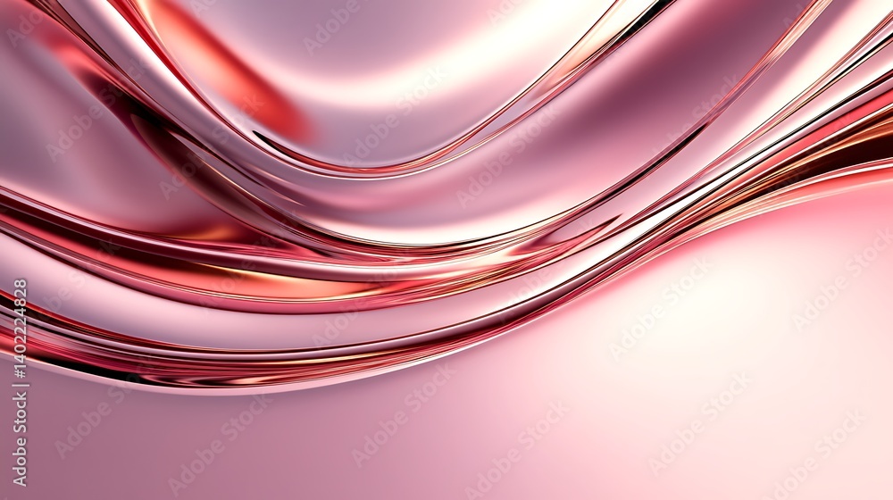 Poster abstract flowing waves of pink and silver tones creating a smooth and elegant background design