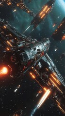 Fototapeta premium A vast armada of futuristic spaceships engages in a cosmic battle.