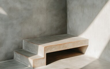 Minimalist Concrete Bench in Sunlit Corner
