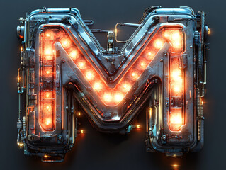 Fototapeta premium The image features a futuristic, metallic structure in the shape of the letter 