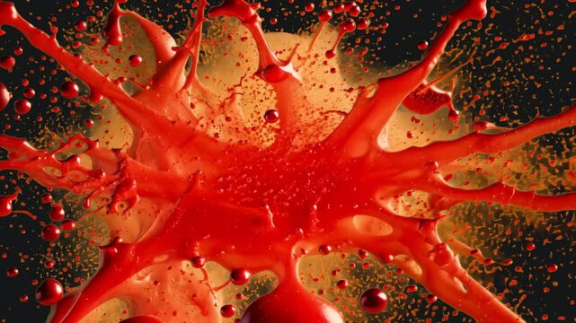 Vibrant red liquid splash animated overlay, transparent 4K video, alpha channel, ProRes 4444