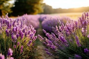 Obraz premium Lavender fields bloom under the warm evening sun