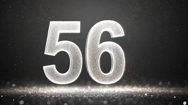 Glowing number fifty-six on dark background