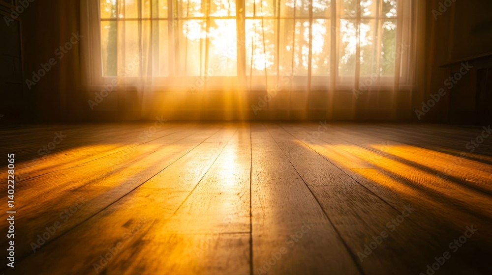 Aufkleber sunlight spills gently through sheer curtains, illuminating the wooden floor and casting soft, diffu