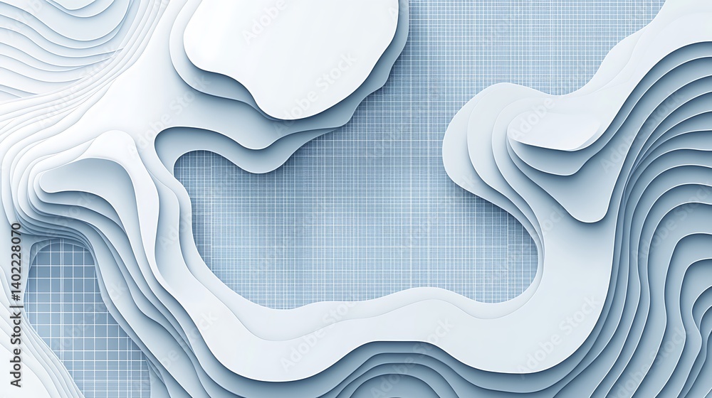 Aufkleber abstract layered design featuring smooth curves and contours on a blue grid background