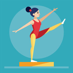 Gymnast performing an elegant balance pose on a beam in vector art 