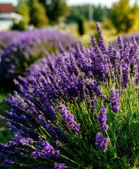 Fototapeta premium Vibrant lavender blooms in a sunny garden setting