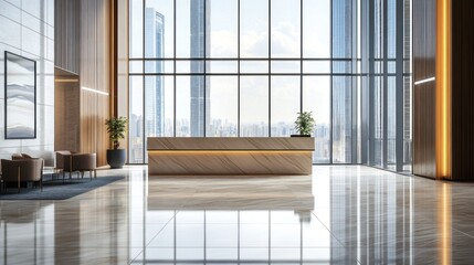 Modern Office Lobby with City View