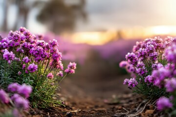 Obraz premium Beautiful flowers bloom during golden hour in nature