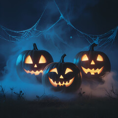 Dark Halloween Background with Spooky Pumpkins