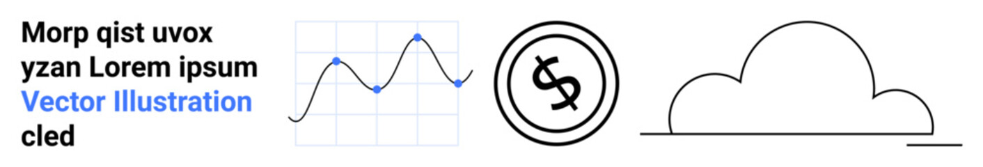 Data visualization with a line graph, dollar symbol in a circle, and a cloud outline. Ideal for finance, technology, cloud computing, forecasting, economy abstract thinking data trends. Abstract