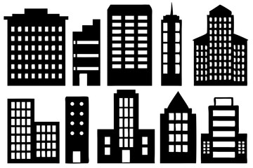 Obraz premium Black and white building silhouette vector illustration for city skyline design