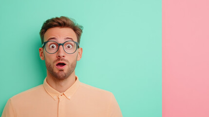 A man appears frustrated against a solid background, capturing a moment of emotion and expression in high fidelity.
