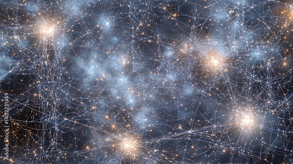 Aufkleber abstract representation of cosmic connections with bright stars and glowing networks in a dark space