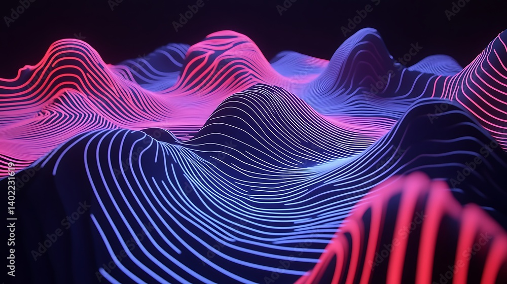 Aufkleber abstract representation of colorful waves with neon lines creating a dynamic visual landscape