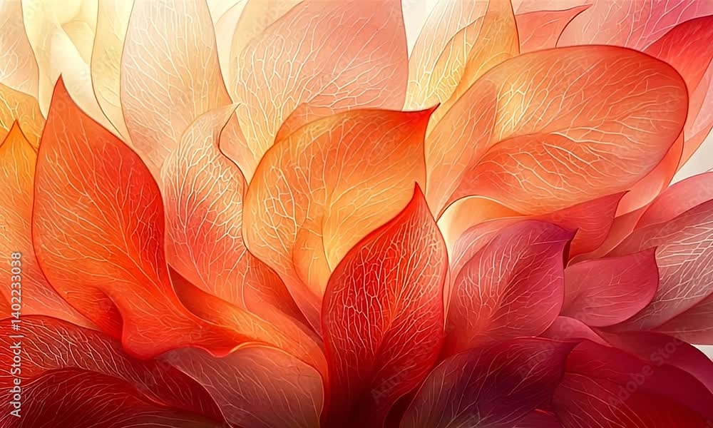 Wall mural abstract close-up of vibrant layered leaves with gradients of orange and red creating a soft and war