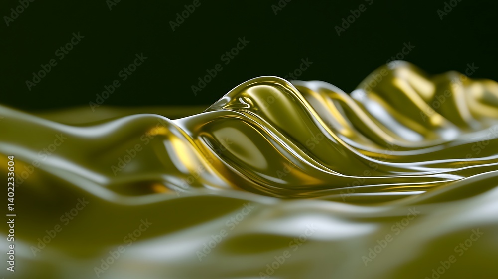Poster abstract smooth golden waves undulating gently, creating a serene atmosphere with soft lighting