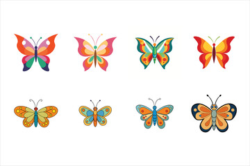 Naklejka premium Set of Colorful Butterfly Clipart Cute Cartoon Insect Illustrations Isolated on White Background