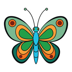 Colorful Cartoon Butterfly Vector Bright Insect Illustration Isolated on White