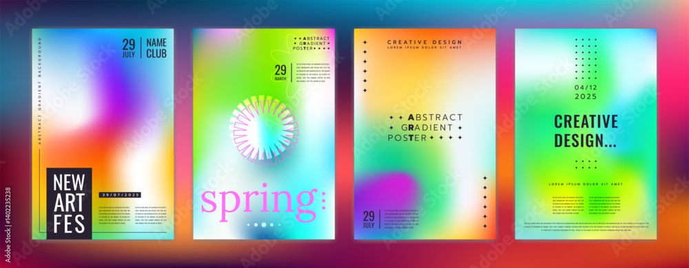 Aufkleber gradient green poster set. background abstract, design template for event. fluid shape, minimal mode