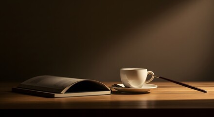 A Still Life of a Book and Coffee Cup Under Soft Light