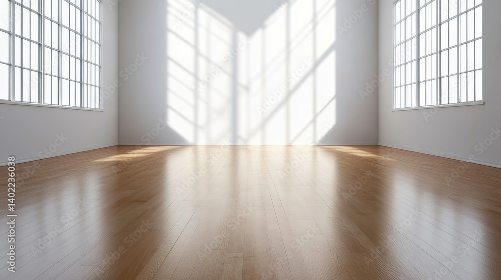 Aufkleber empty room features white walls and large windows, creating a bright and airy atmosphere perfect for