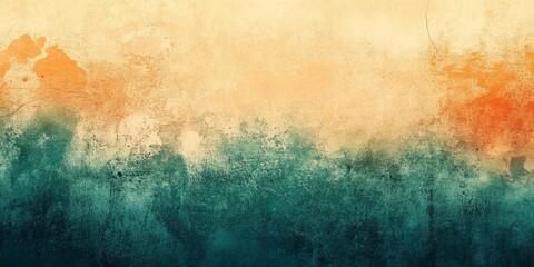 Teal green orange beige grainy gradient background noise texture grunge retro poster banner header backdrop design, Generative AI