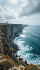 Scenic Ocean Cliff View with Waves and Dramatic Sky Above