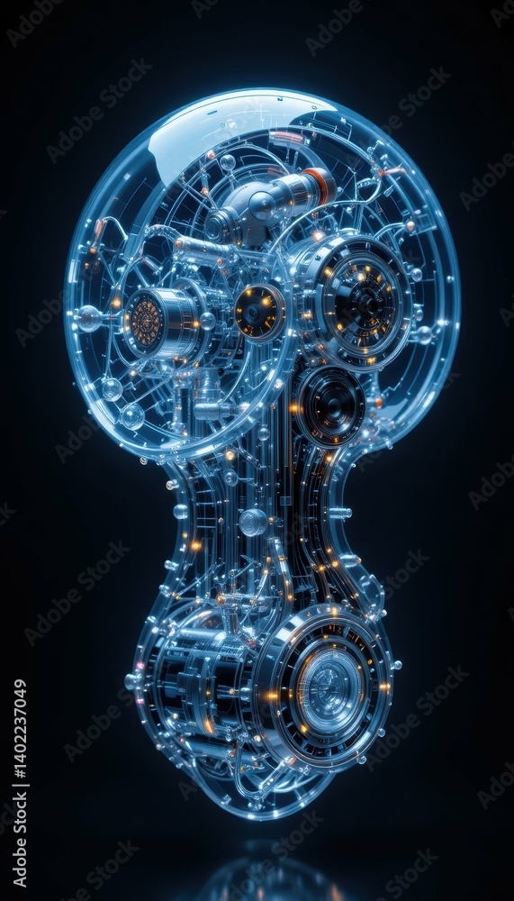 Poster futuristic transparent robot design with led lights and technology