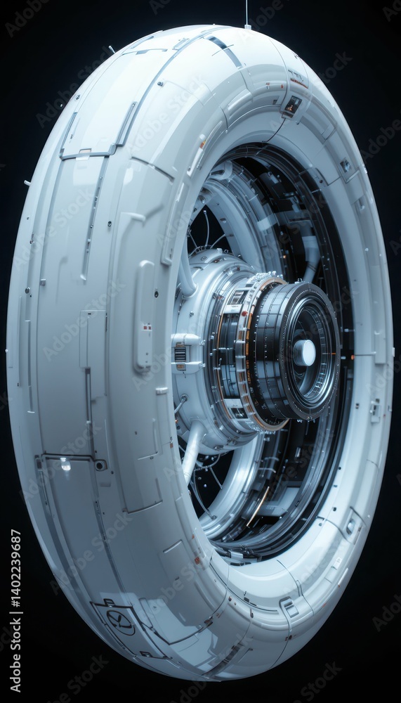 Poster futuristic tech concept of circular device with intricate details