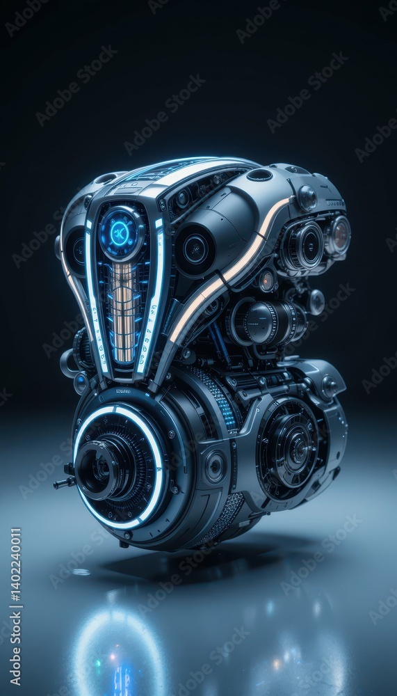 Poster futuristic robot design with luminous features and high-tech detail