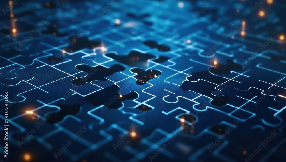 Poster abstract puzzle: digital connection and problem solving