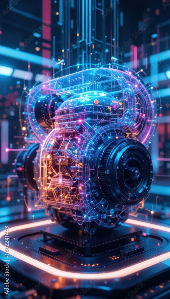 Poster abstract technology concept with colorful digital elements and glow