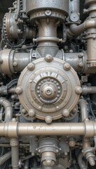 Obraz premium Intricate Industrial Machinery with Pipes and Valves in Close-Up View