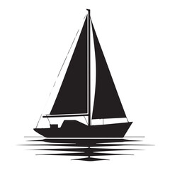 Sailing Boat Yacht Ocean Lake Boating Water Sports vector black color silhouette White Background.