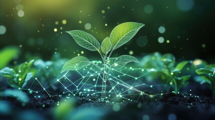 Digital Agricultural Biotechnology Holographic plant concept for biotechnology or bioengineering.
