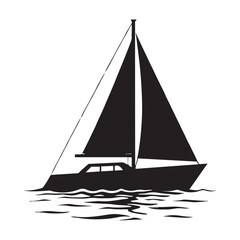 Sailing Boat Yacht Ocean Lake Boating Water Sports vector black color silhouette White Background.