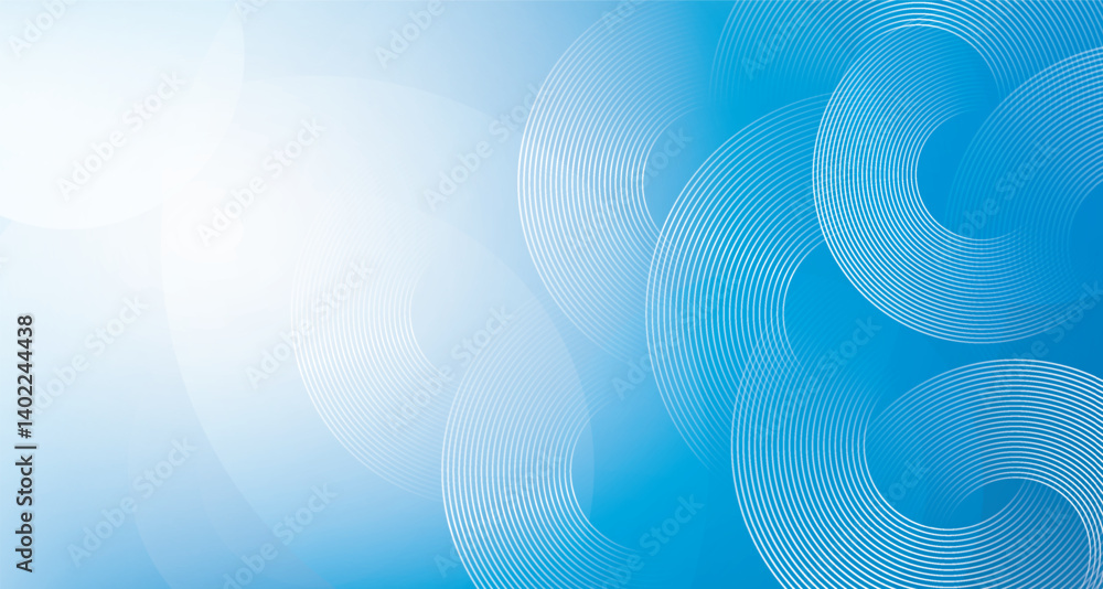 Poster blue abstract background with elements circular lines and circles. geometric striped digital technol