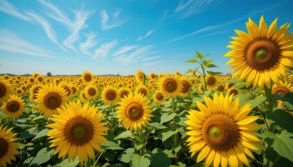 Fototapeta premium Vibrant Sunflower Field Under a Clear Blue Sky in Summer