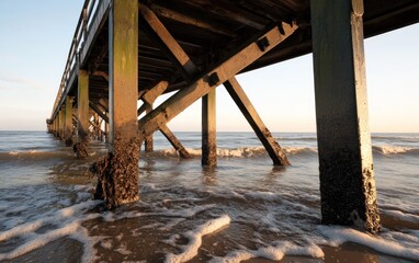 Weathered Wooden Pier at Sunset Beach