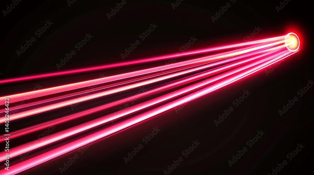 Poster bright pink laser beams emanating from a central point against a dark background, creating a dynamic