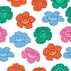 Rafflesia Giant Tropical Flower Illustration Seamless Pattern Background