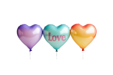 Hearts Afloat: Three vibrant heart-shaped balloons, expressing affection, floating, ready to make an impression.