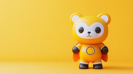 Cute Orange Bear Superhero in Yellow Background