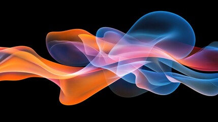 Abstract multicolored flowing forms appear on a black background