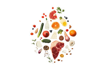 Food Symphony: A vibrant, artful display of fresh, organic ingredients, forming a heart shape that speaks to the nourishment and vitality of a balanced diet.  