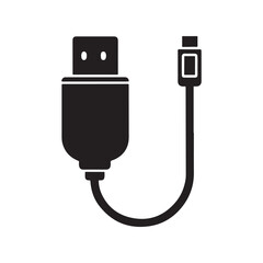 USB Plug Cable Icon Vector in Flat Silhouette Style