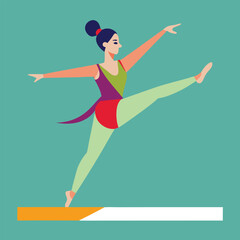 Gymnast performing an elegant balance pose on a beam in vector art 